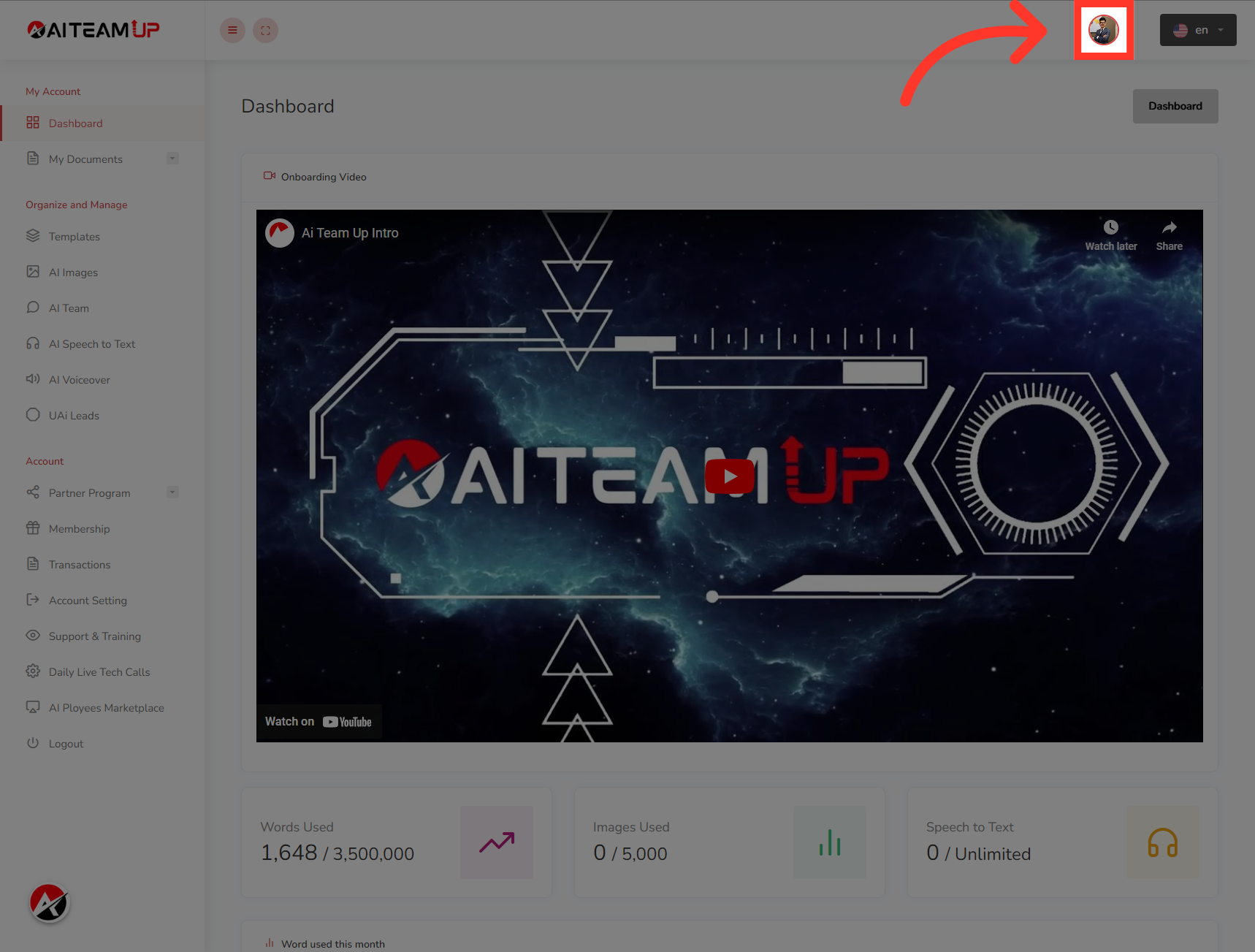 Click on the account from your AI TeamUp