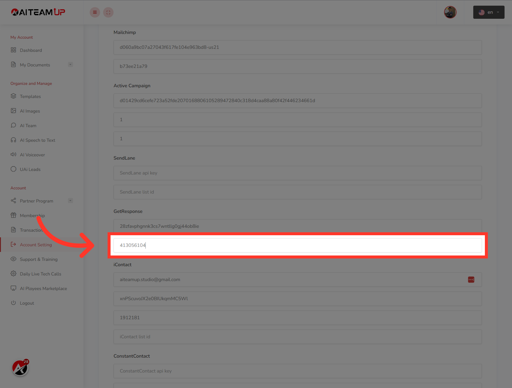 Enter the campaign ID you copied from GetResponse earlier.