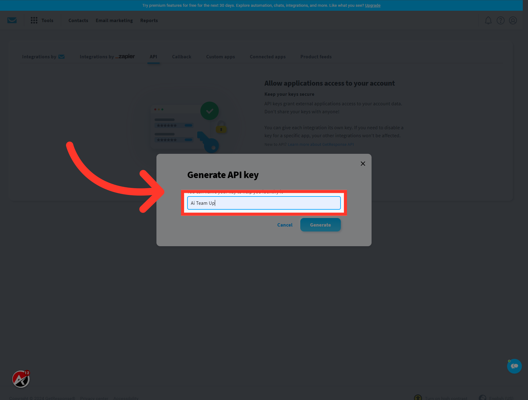 Give it a name. In my case I'm going to use 'AI Team Up' in the provided field.