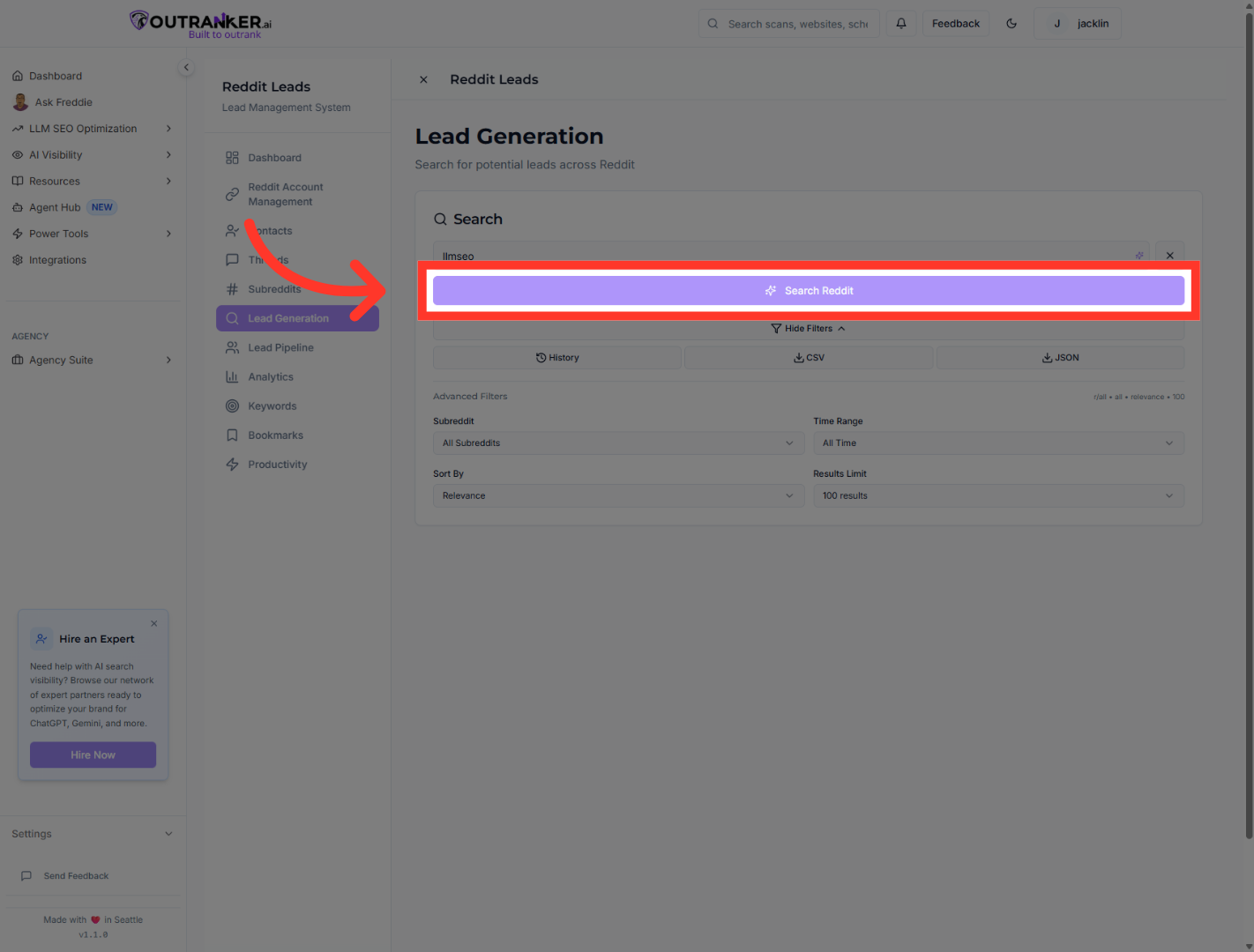 Execute Reddit Lead Search