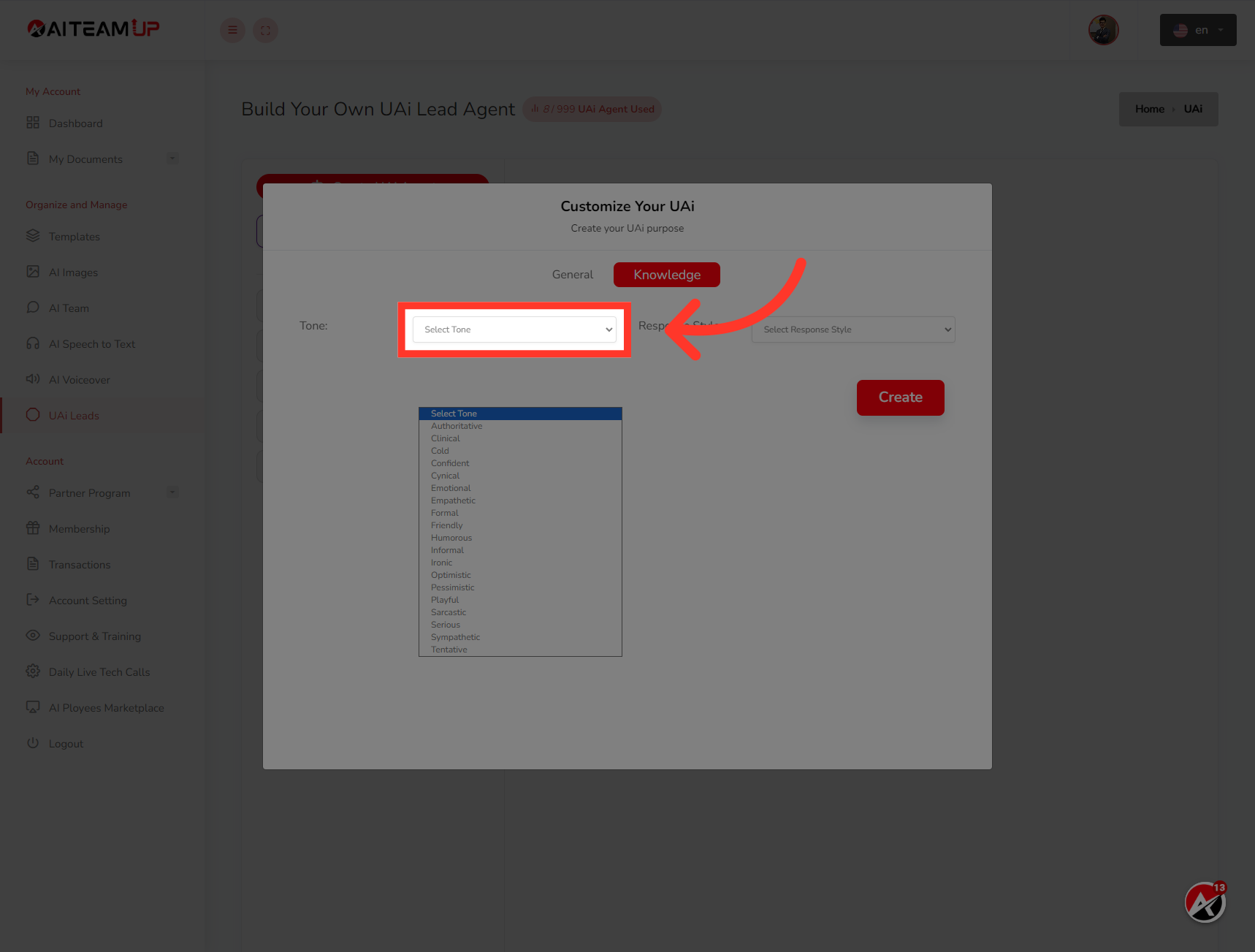 Click 'Select Tone'