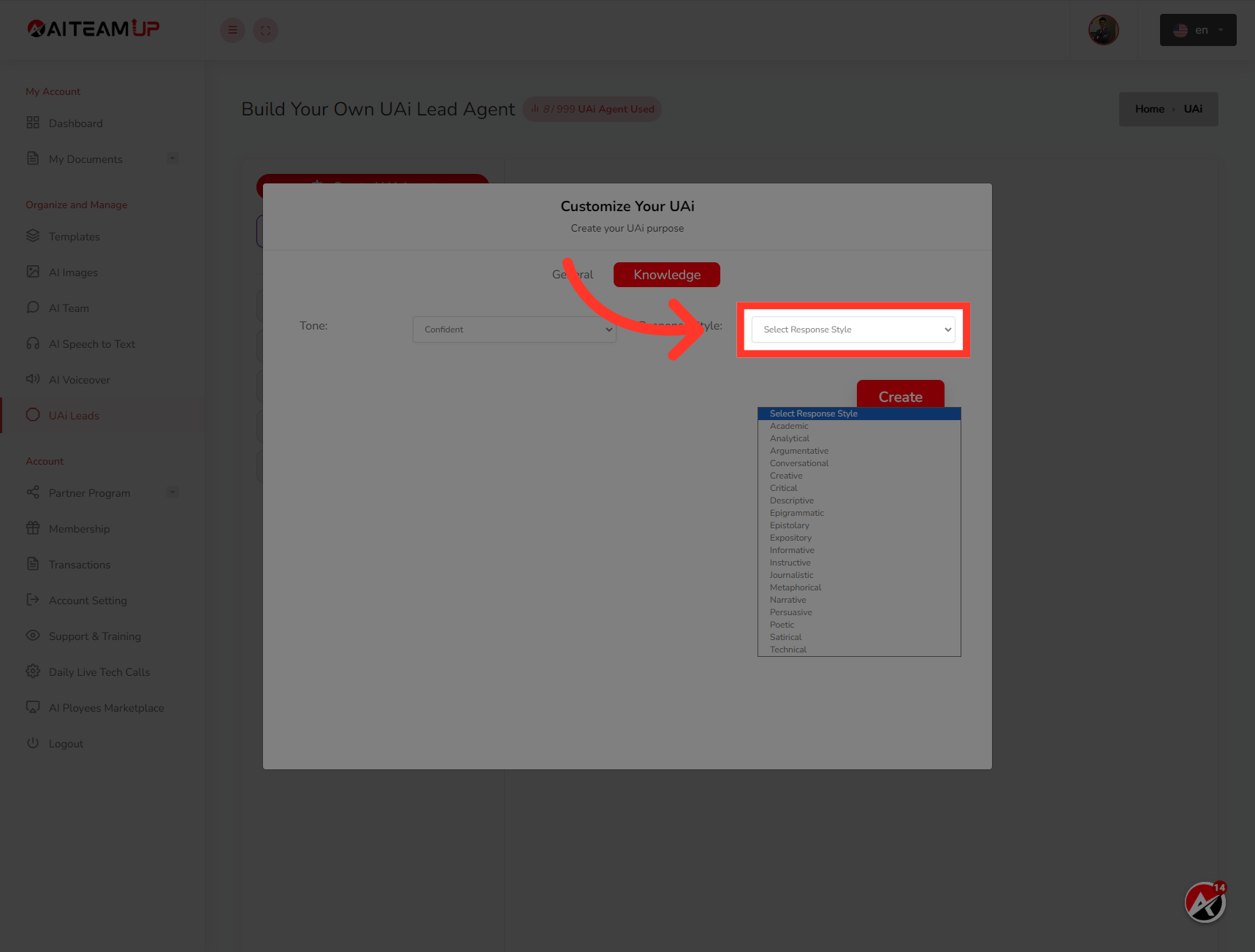 Click 'Select Response Style'