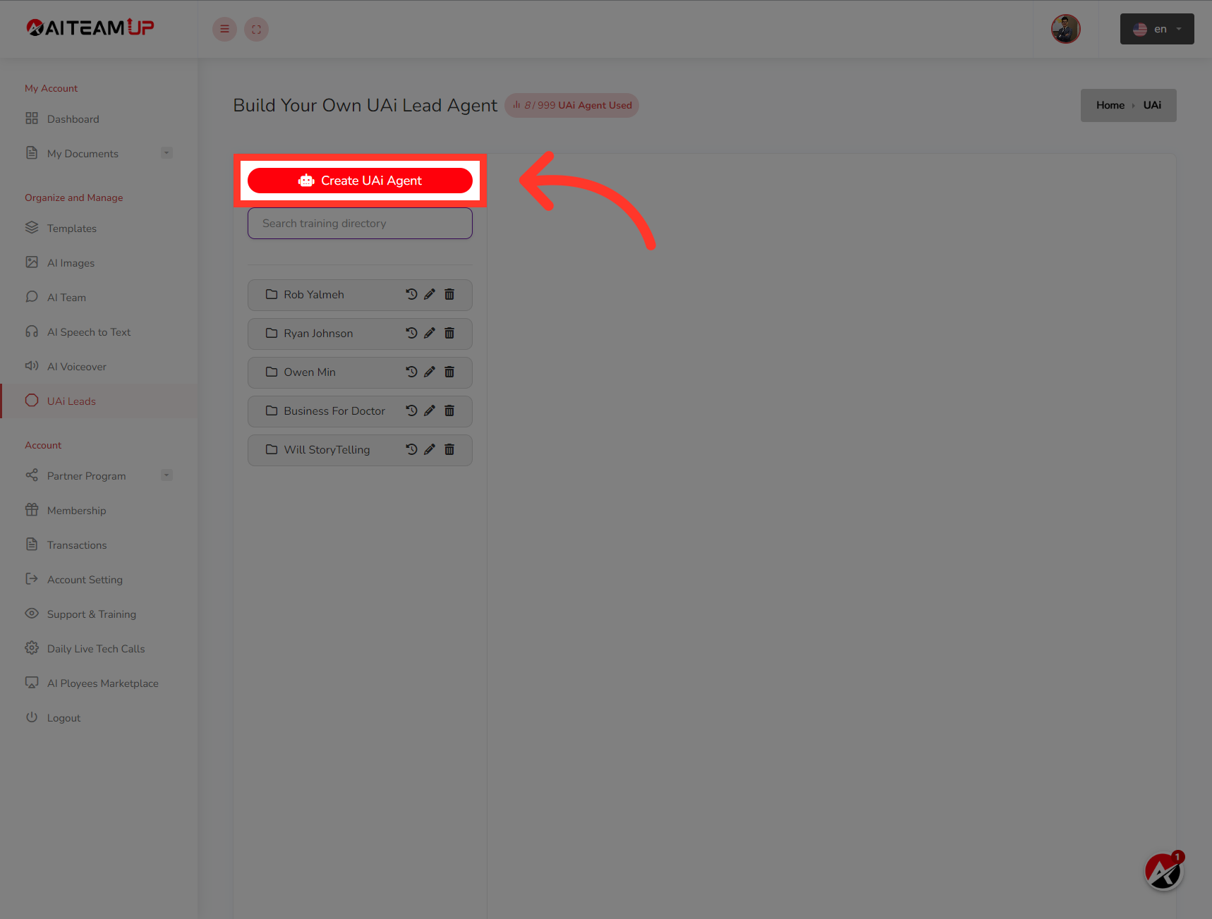 Click 'Create UAi Agent'