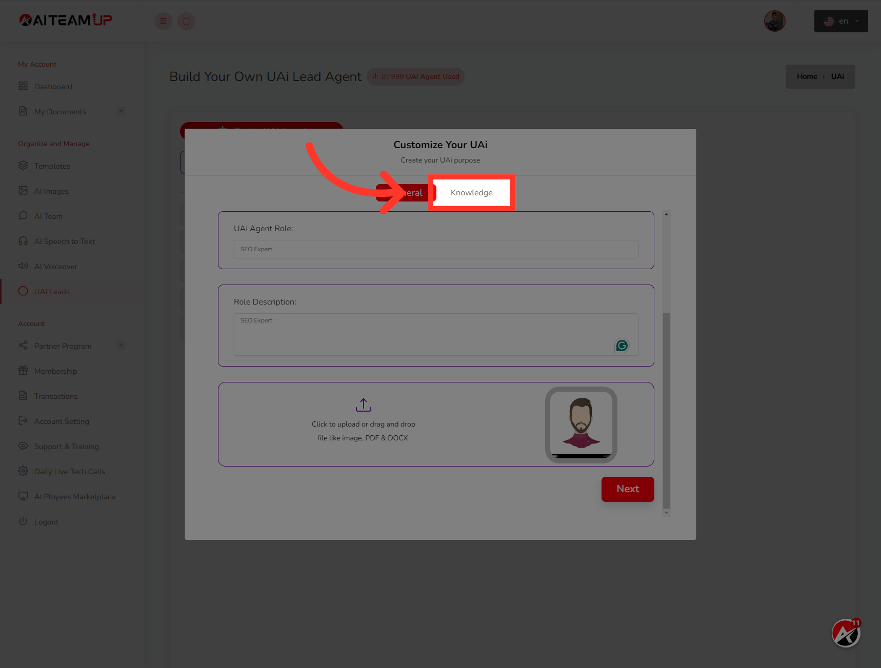 Click 'Knowledge'