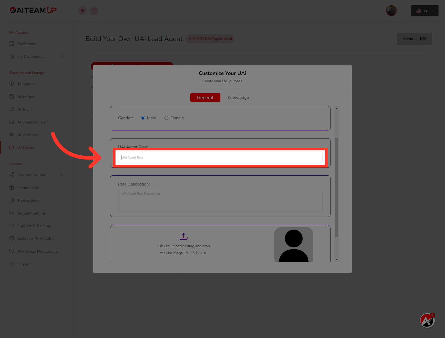 Update the role of the UAI lead agent