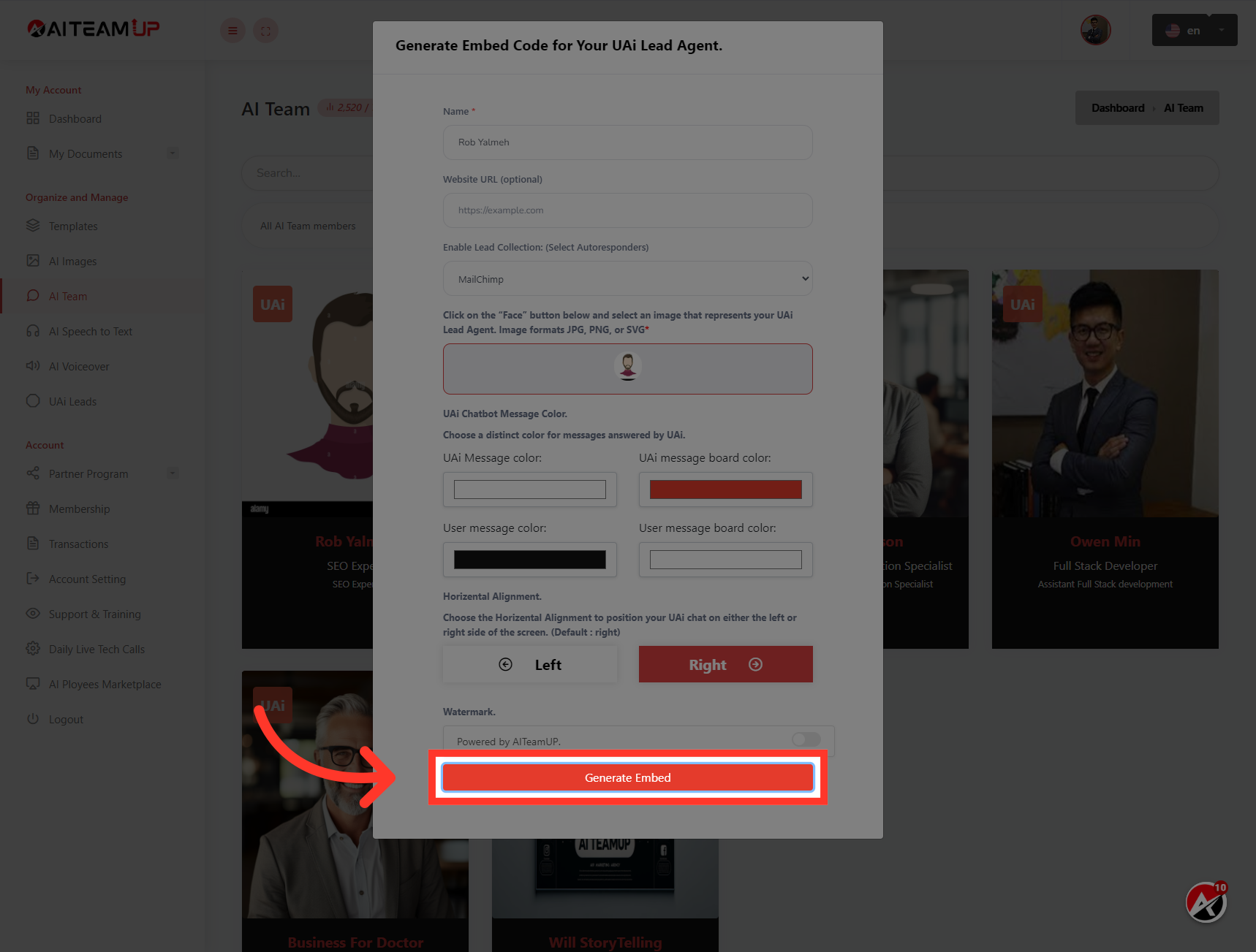 Click 'Generate Embed'