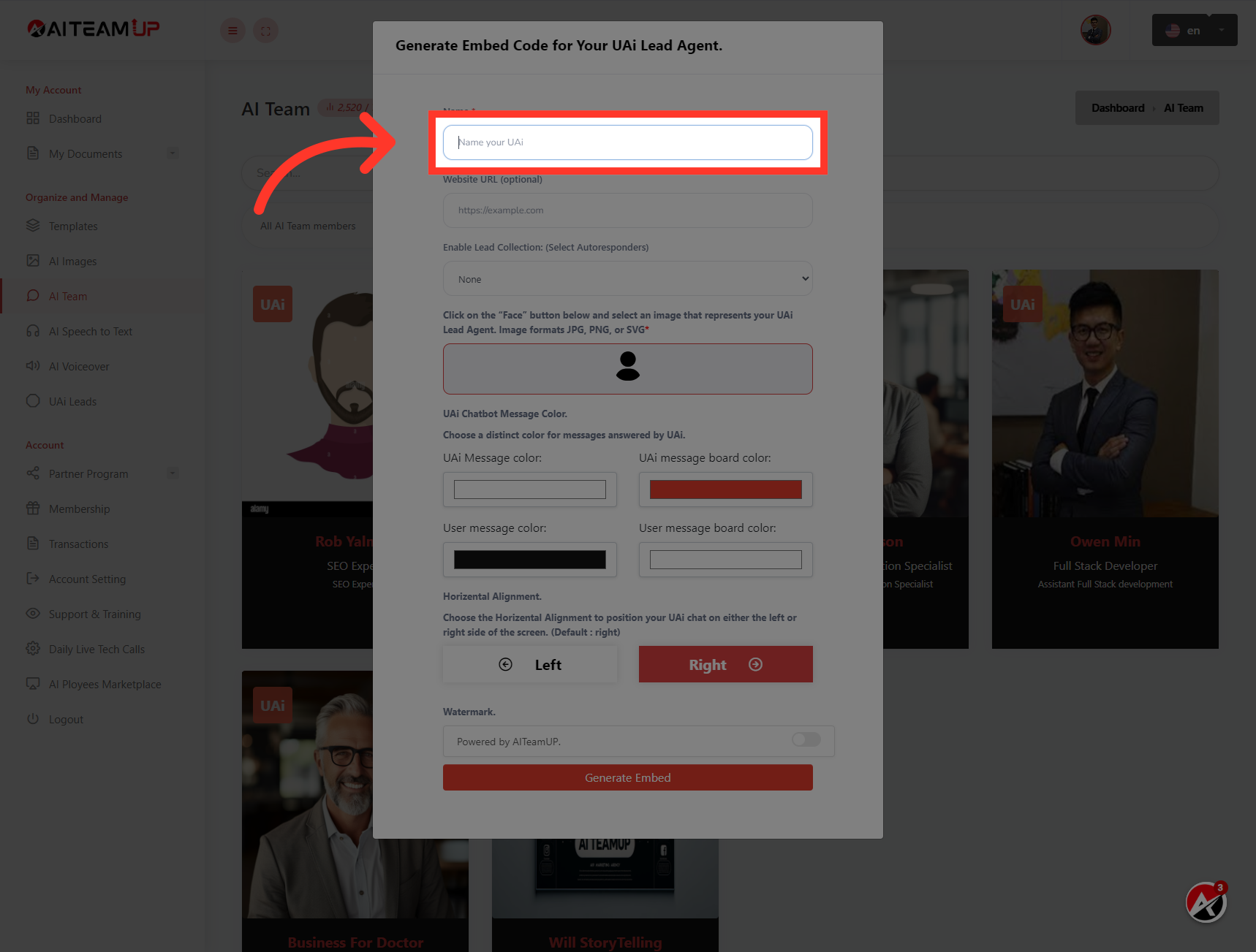 Click 'Name your UAi'