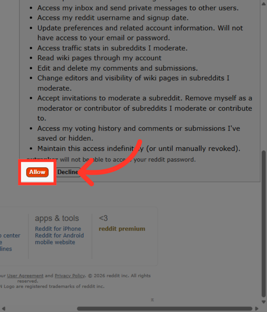 Allow Reddit Access