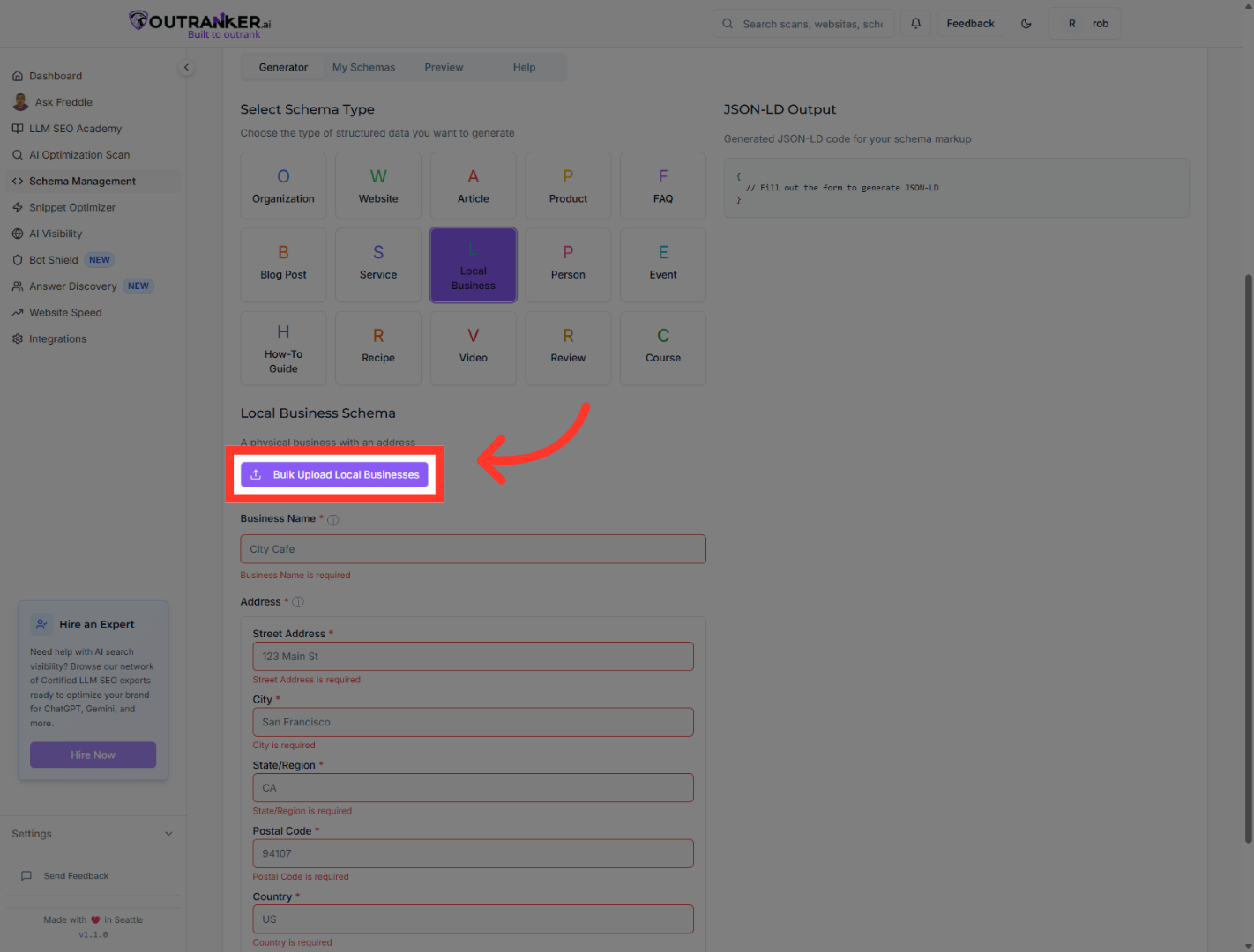 Click 'Bulk Upload Local Businesses'