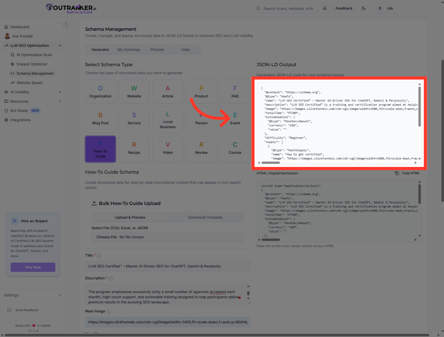 Click 'JSON LD to copy your JSON LD Schema Code'