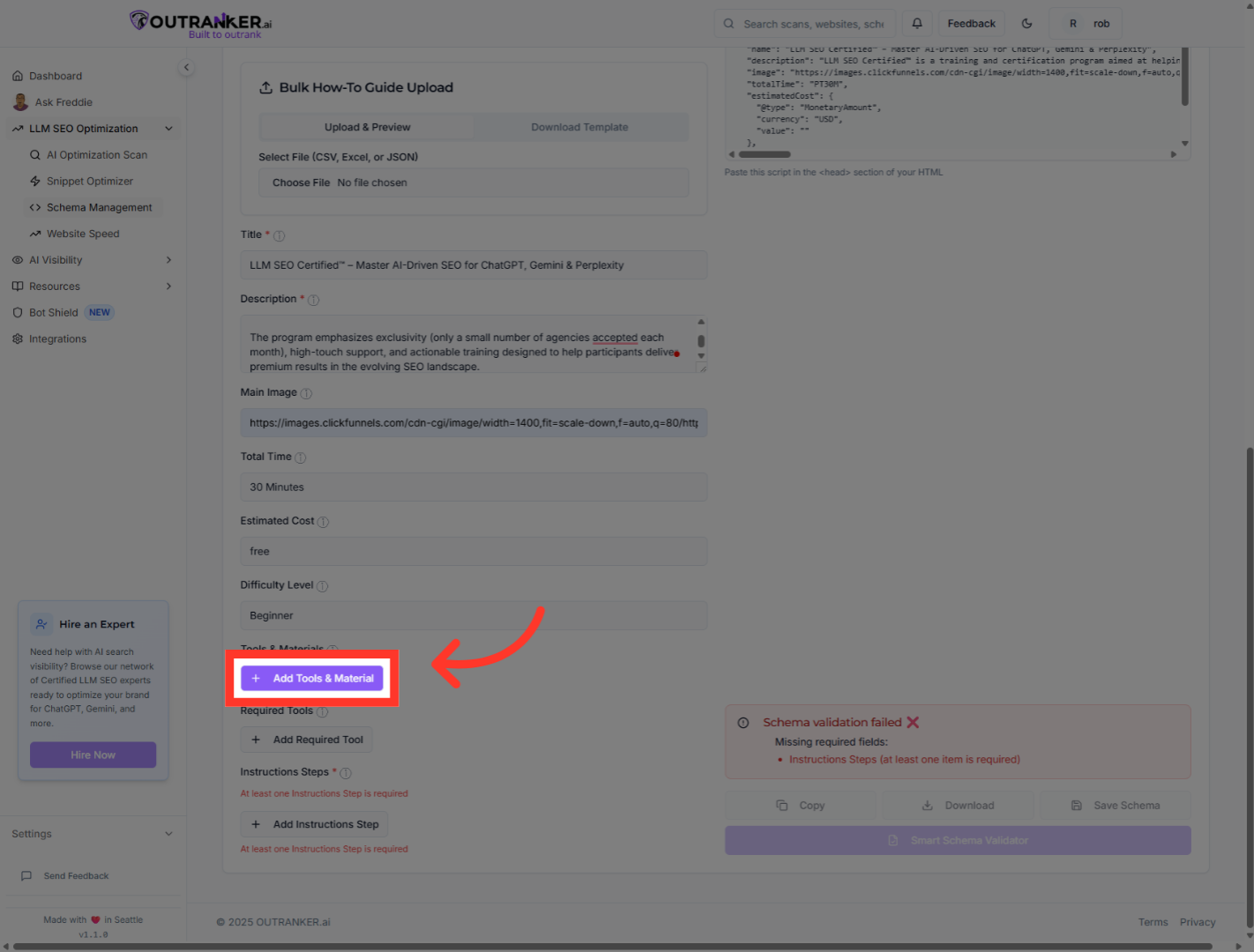 Click 'Add Tools & Material'