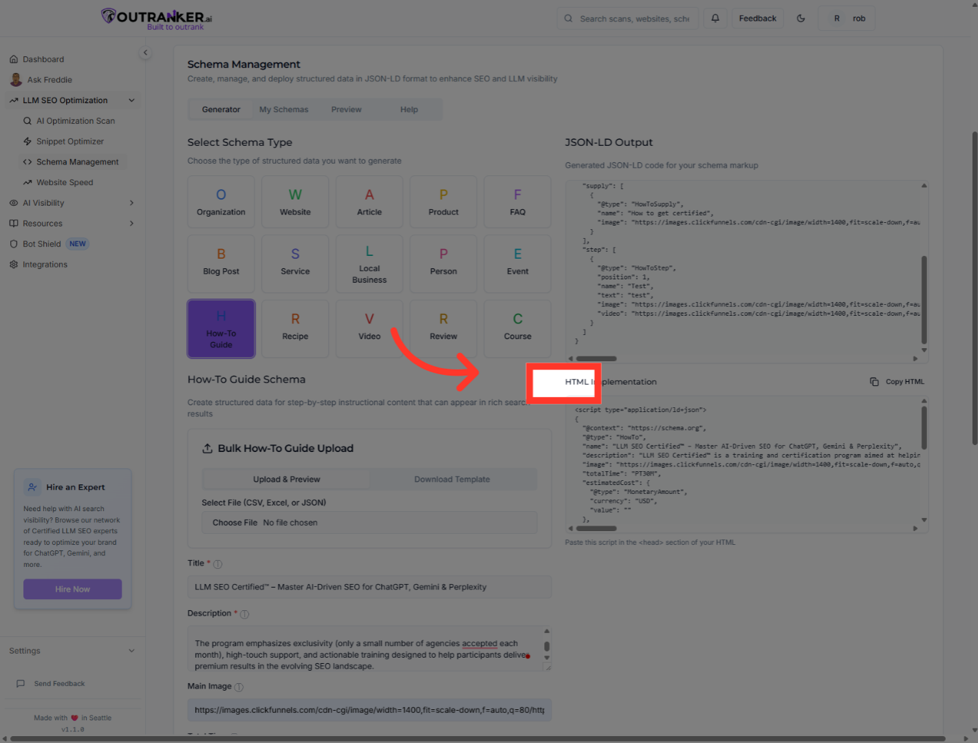 Click 'HTML to copy your HTML Schema Code'