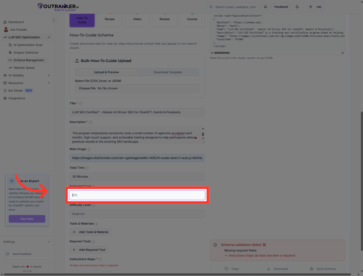 Click 'Estimated Cost'