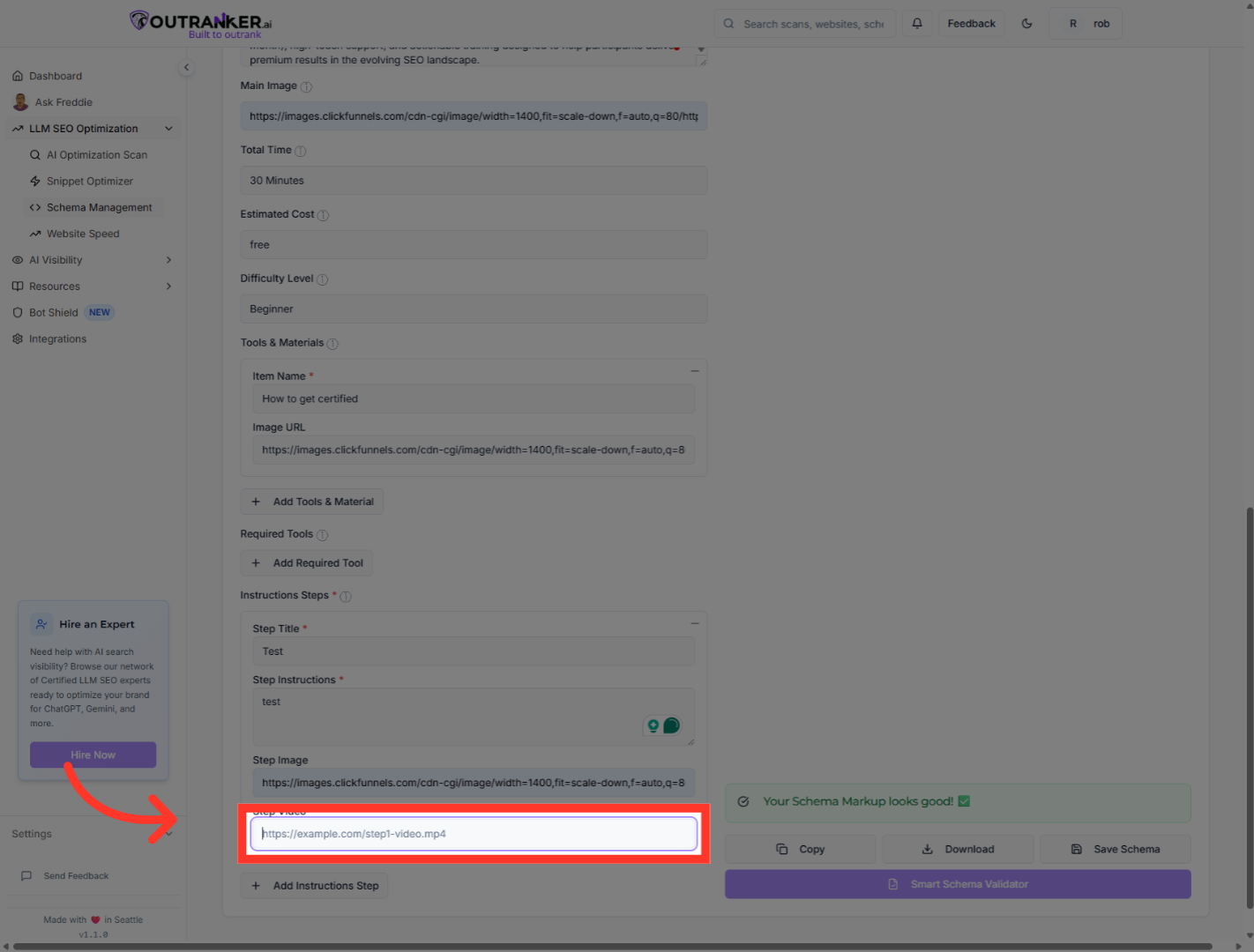 Click 'On Course Video URL'