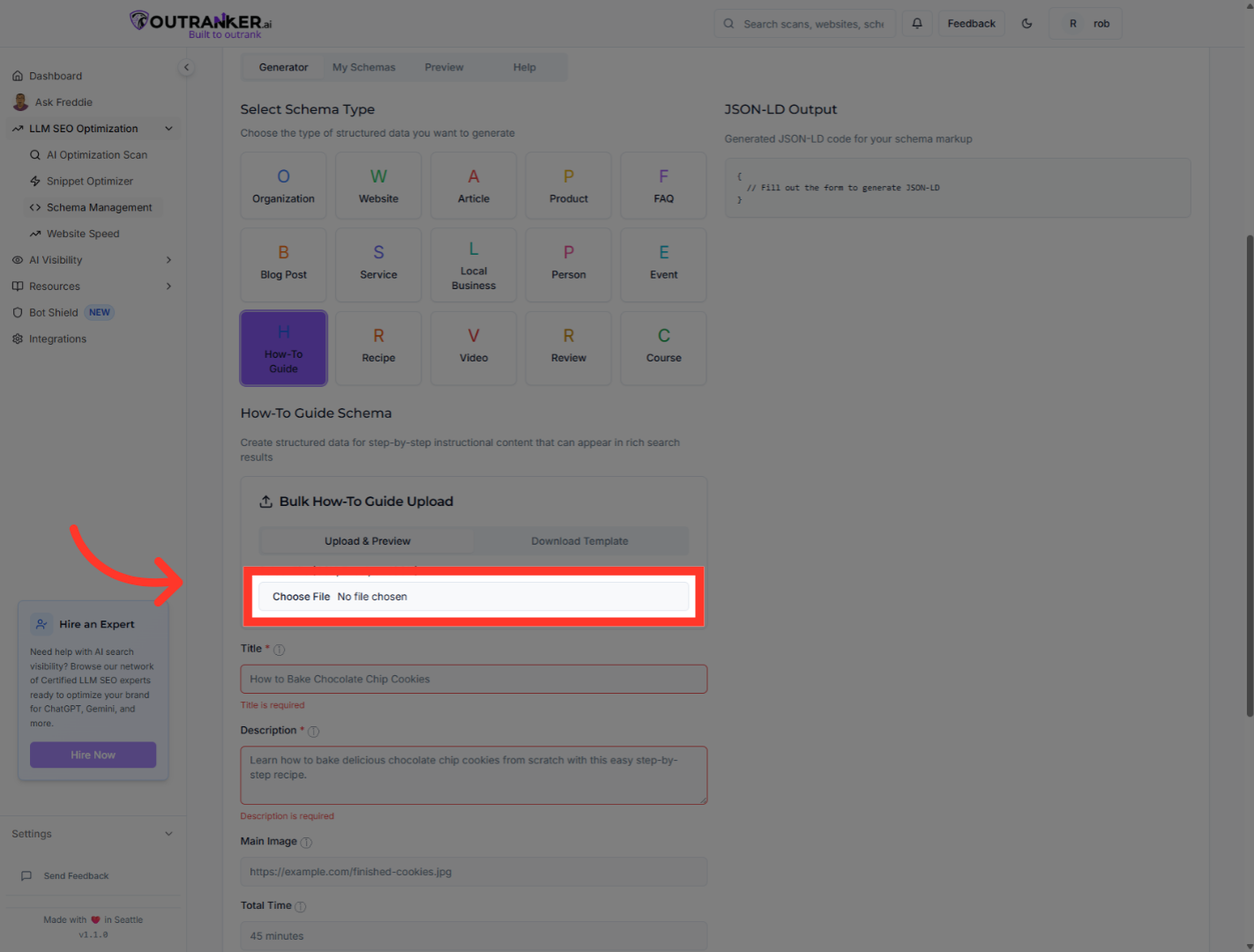 Click 'Select File (CSV, Excel, or JSON)'