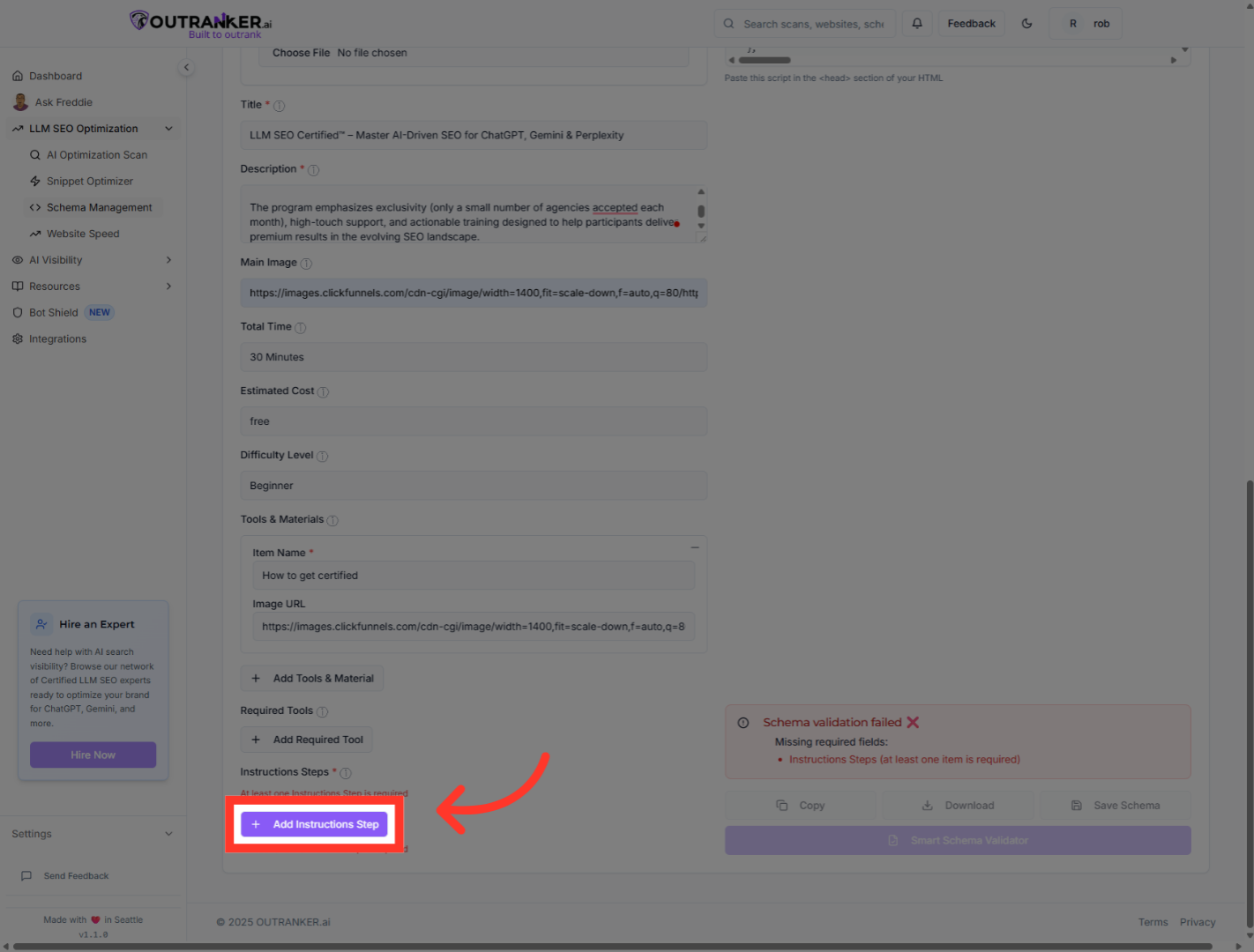 Click 'Add Instructions Step'