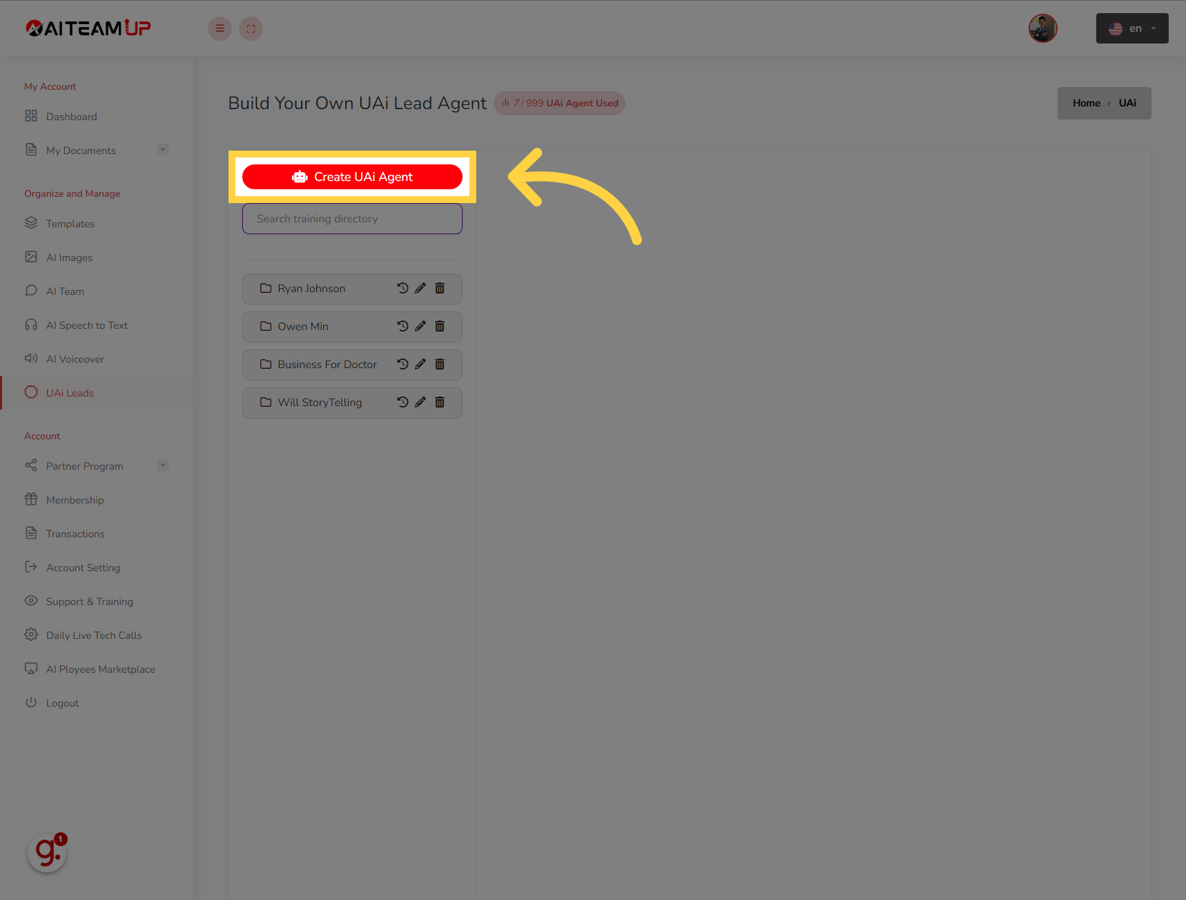 Click 'Create UAi Agent'