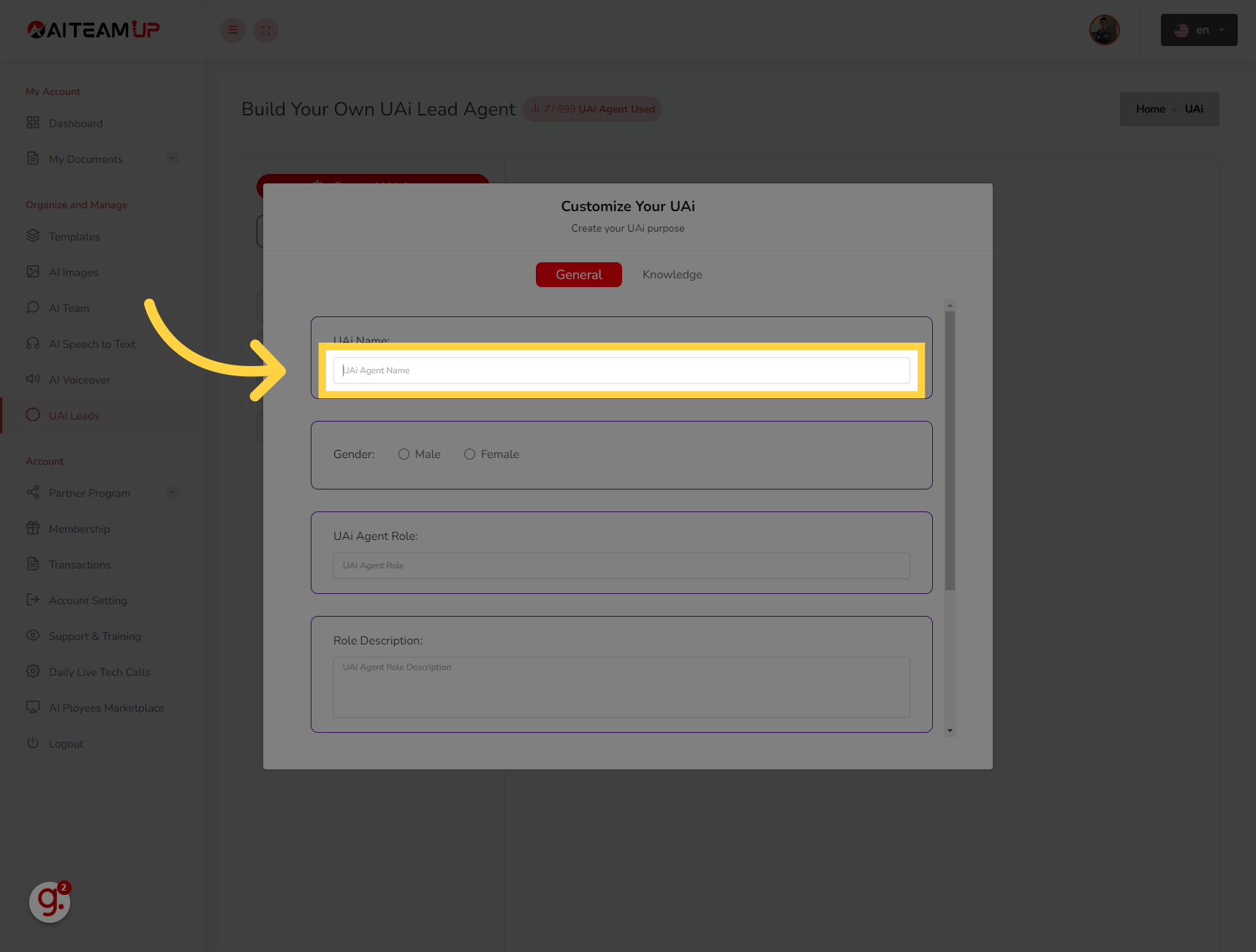 Give a name for your UAI Lead agent