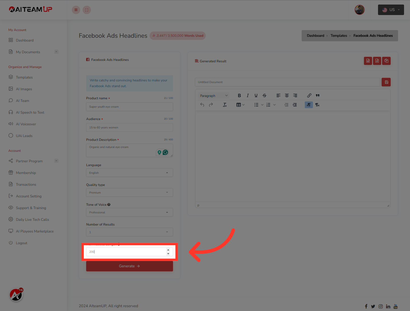 Input the result length as you like.