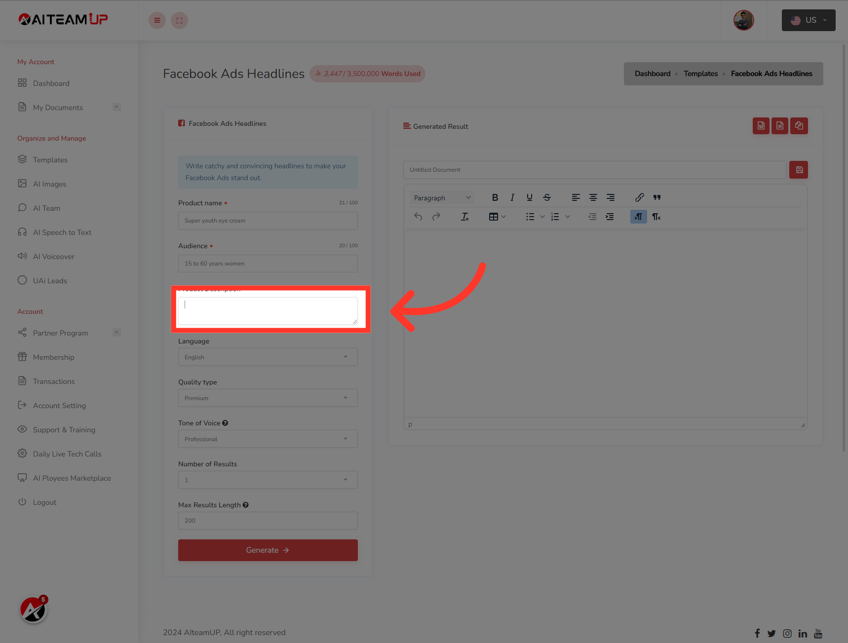 On this field, provide the product description.