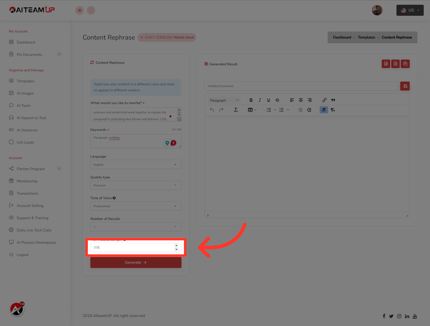 Input the result length as you like.