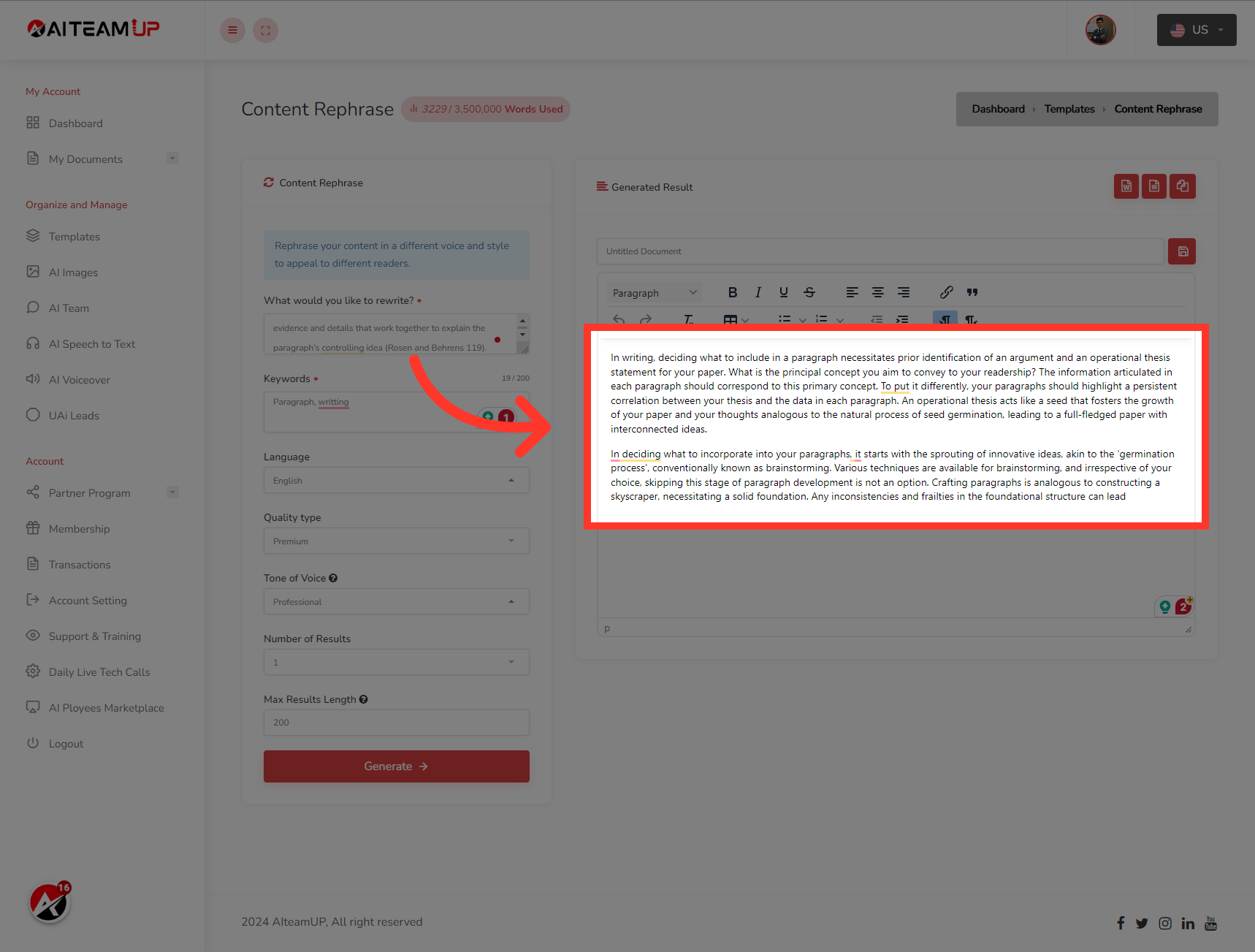 After that, you will be able to see the generated result on the right side.
