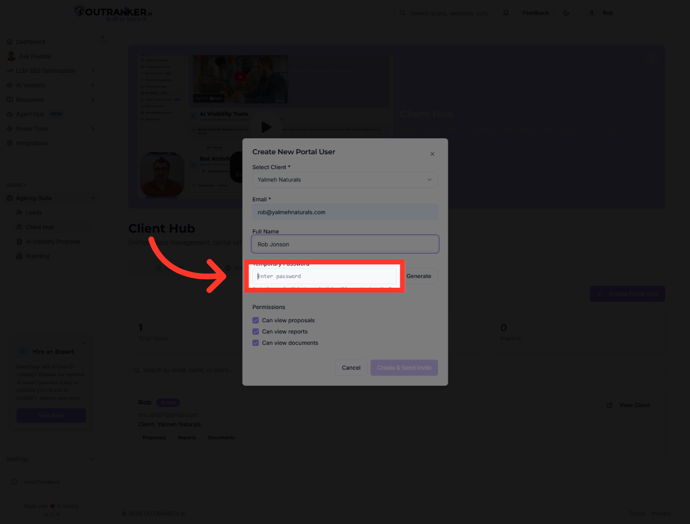 Select Temporary Password Field