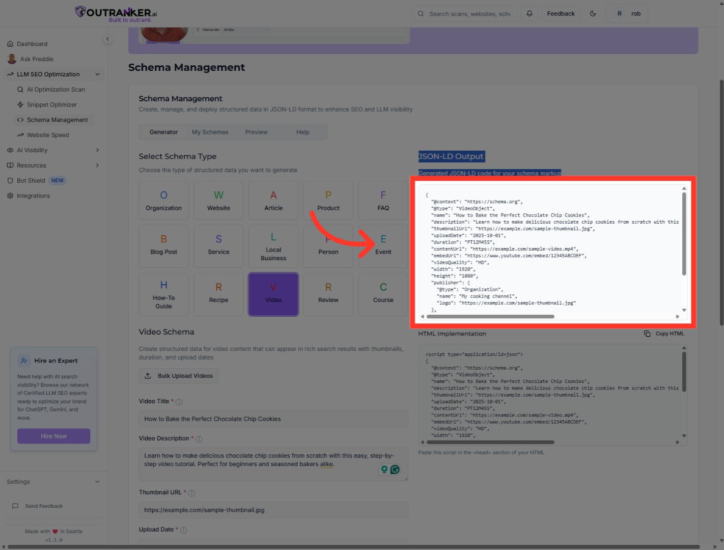 Click 'Copy your JSON LD Schema code ffrom here'