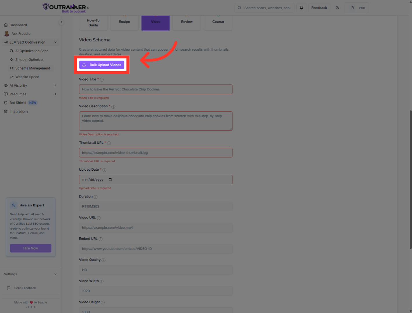 Click 'Bulk Upload Videos'
