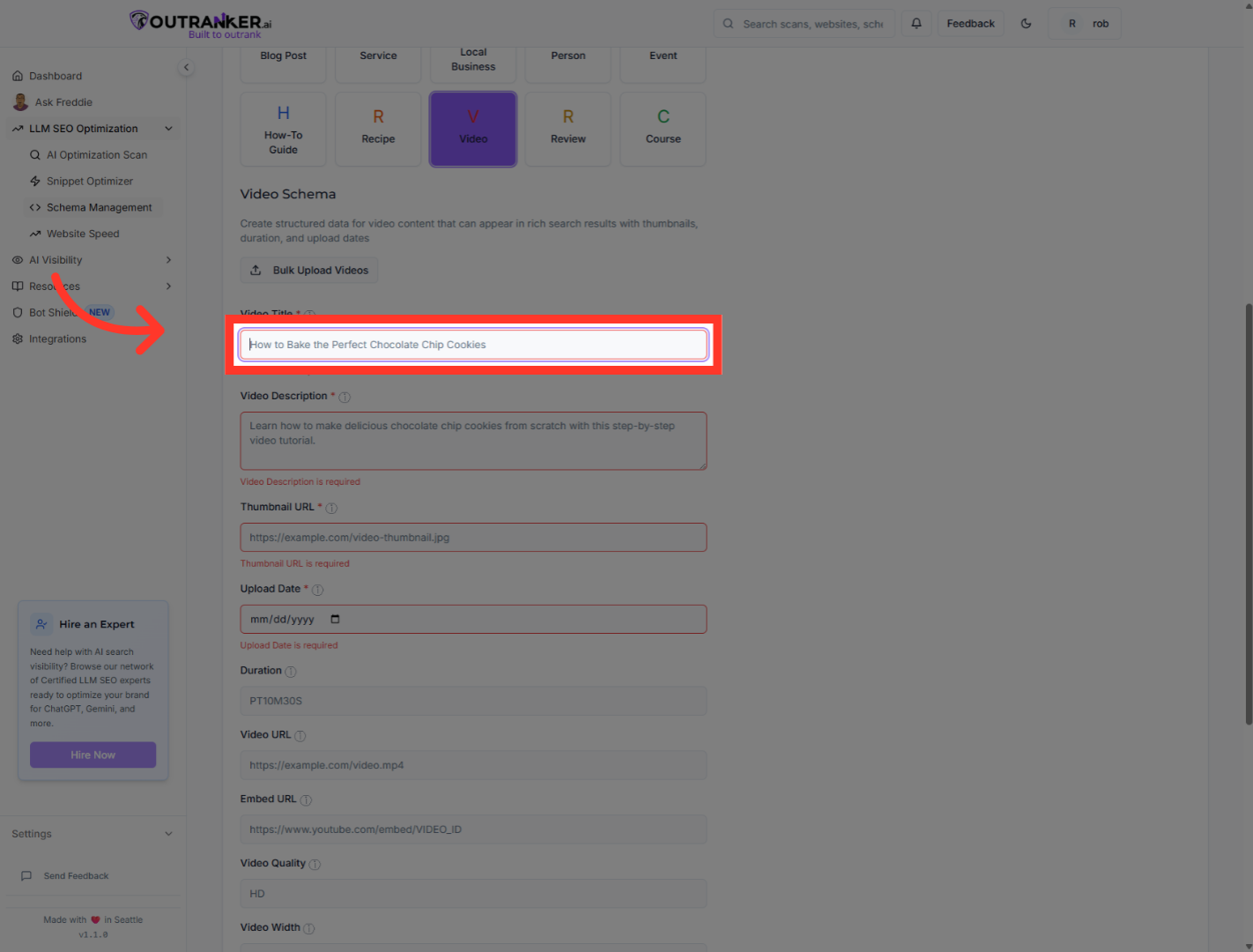 Click 'Video Title*'