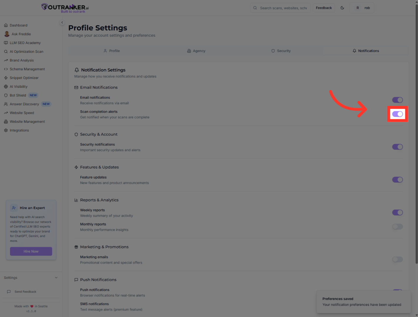 Click 'Scan completion alerts'