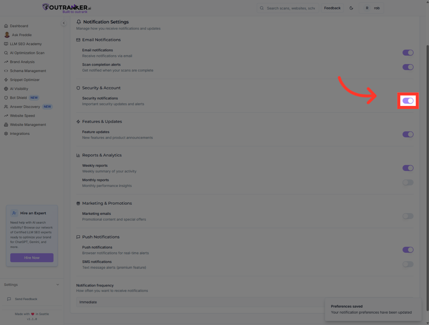 Click 'Security notifications'