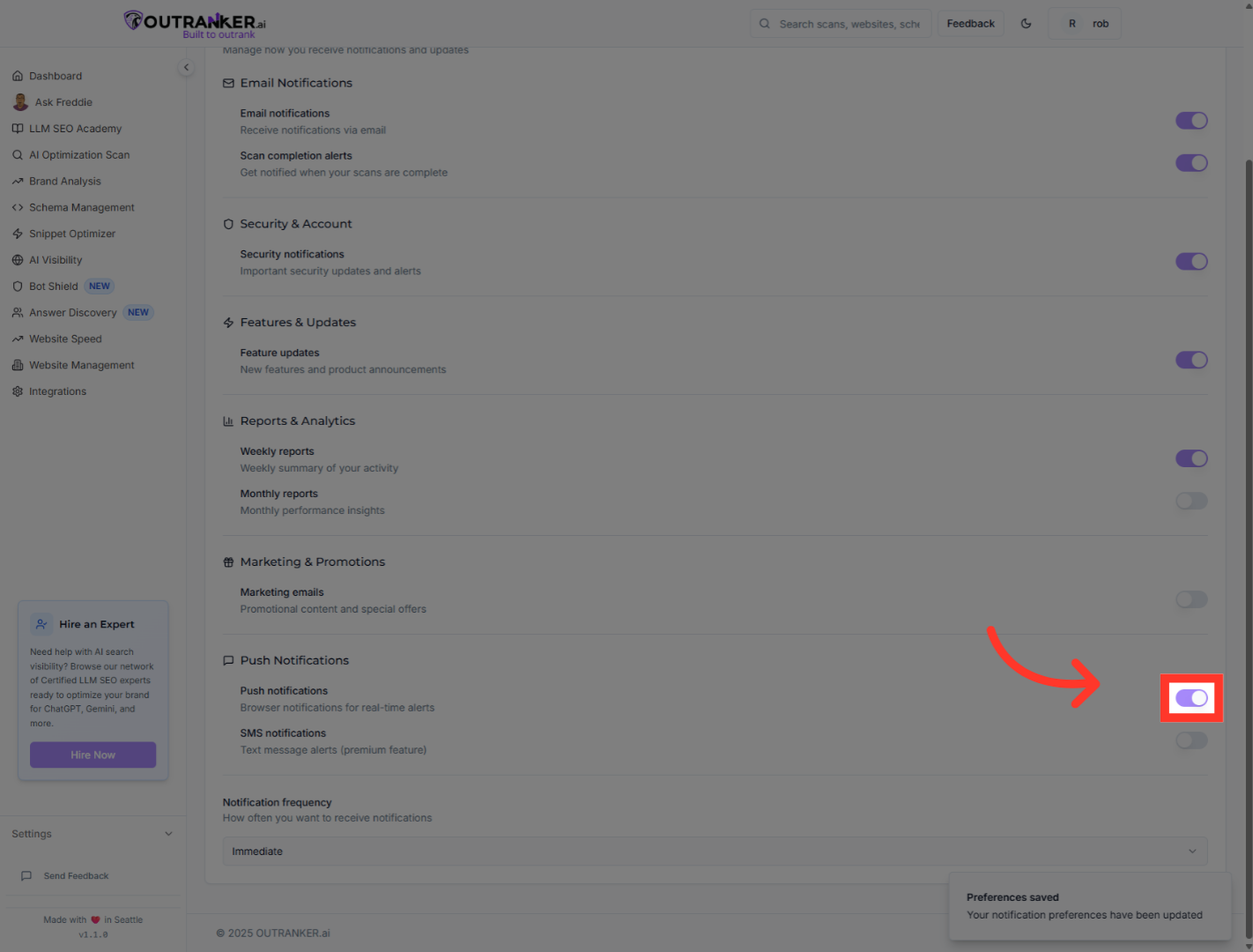 Click 'Push notifications'