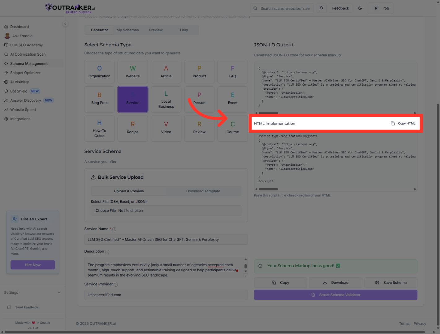 Click 'HTML ImplementationCopy HTML'