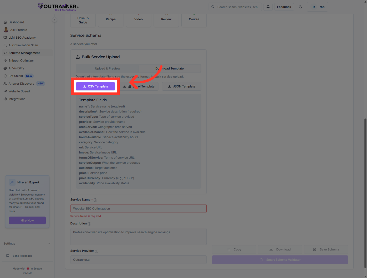 Click 'CSV Template'