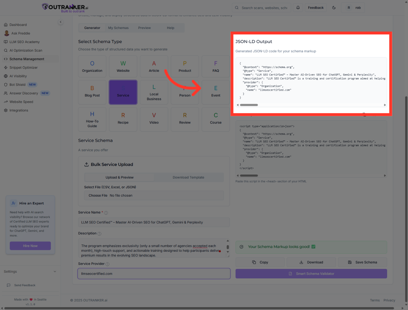 Click 'JSON-LD OutputGenerated JSON-LD code for your schema markup'