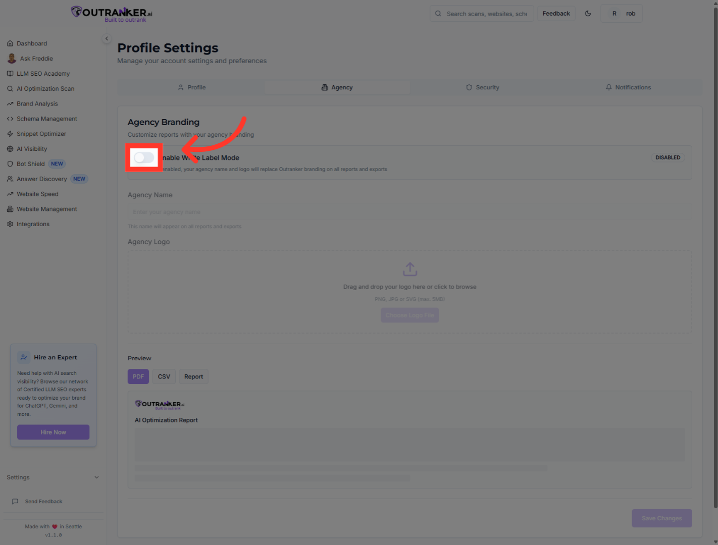 Click 'Enable White Label Mode'