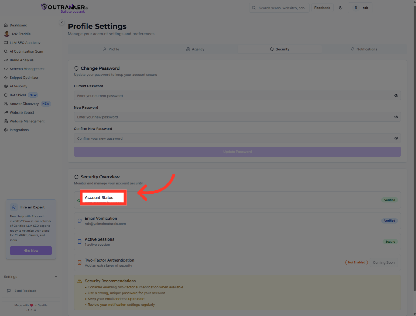 Click 'Account Status'