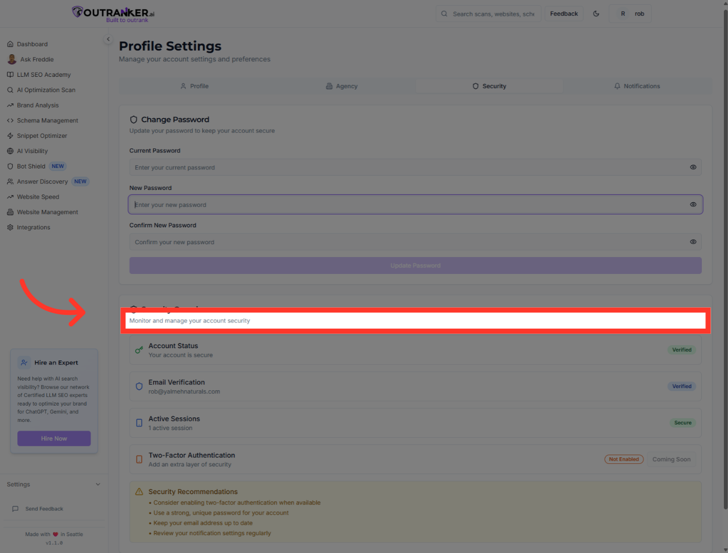 Click 'Monitor and manage your account security'