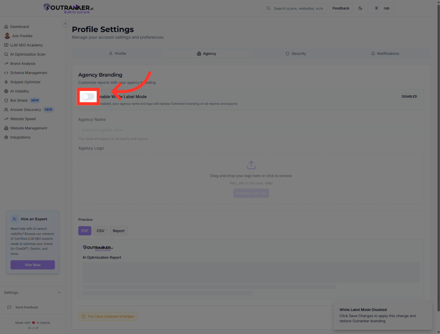 Click 'Enable White Label Mode'