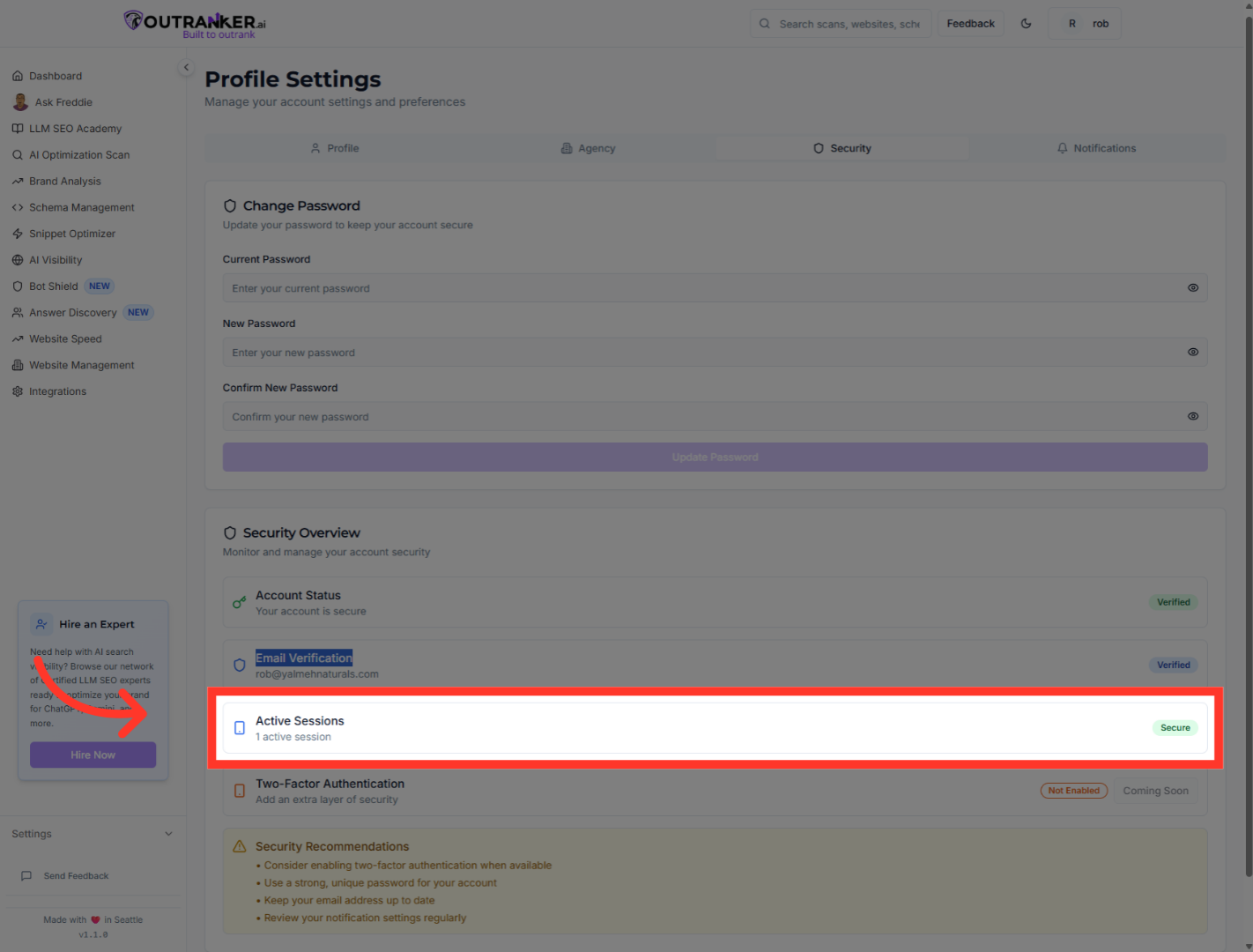 Click 'Active Sessions1 active sessionSecure'