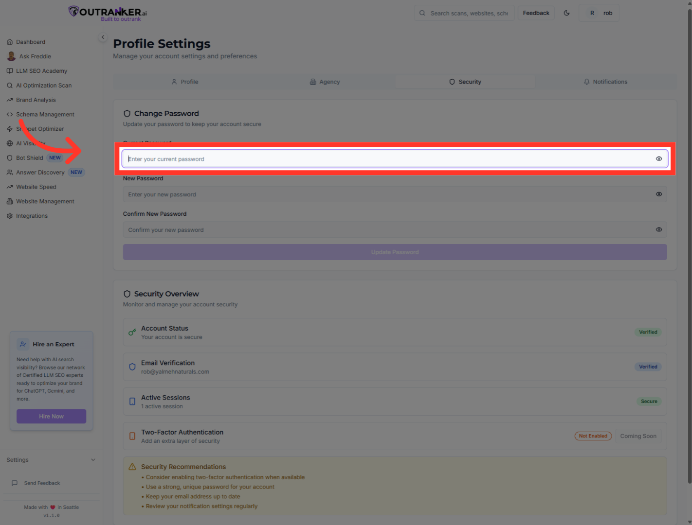 Click 'Current Password'