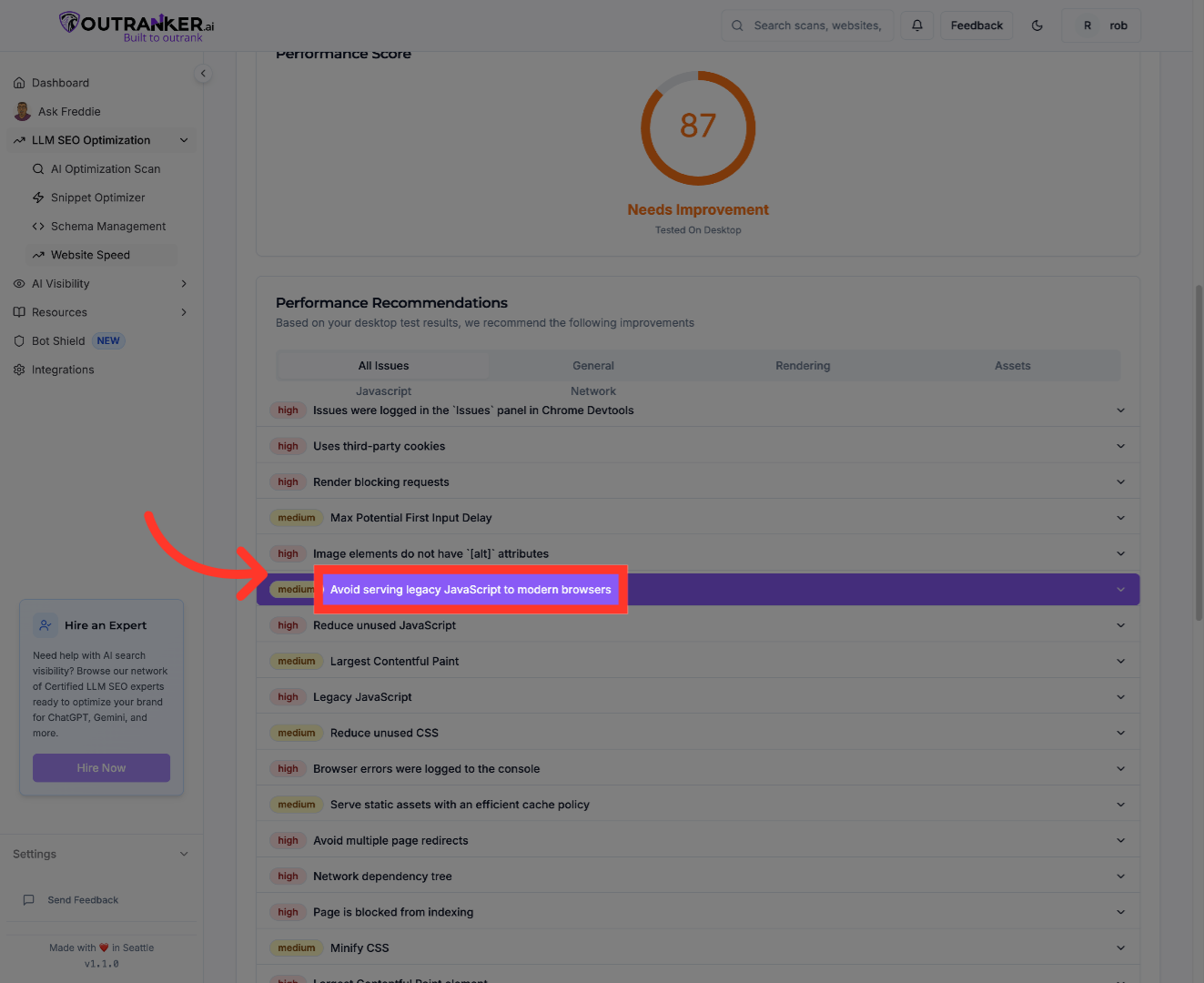 Click 'Avoid serving legacy JavaScript to modern browsers'