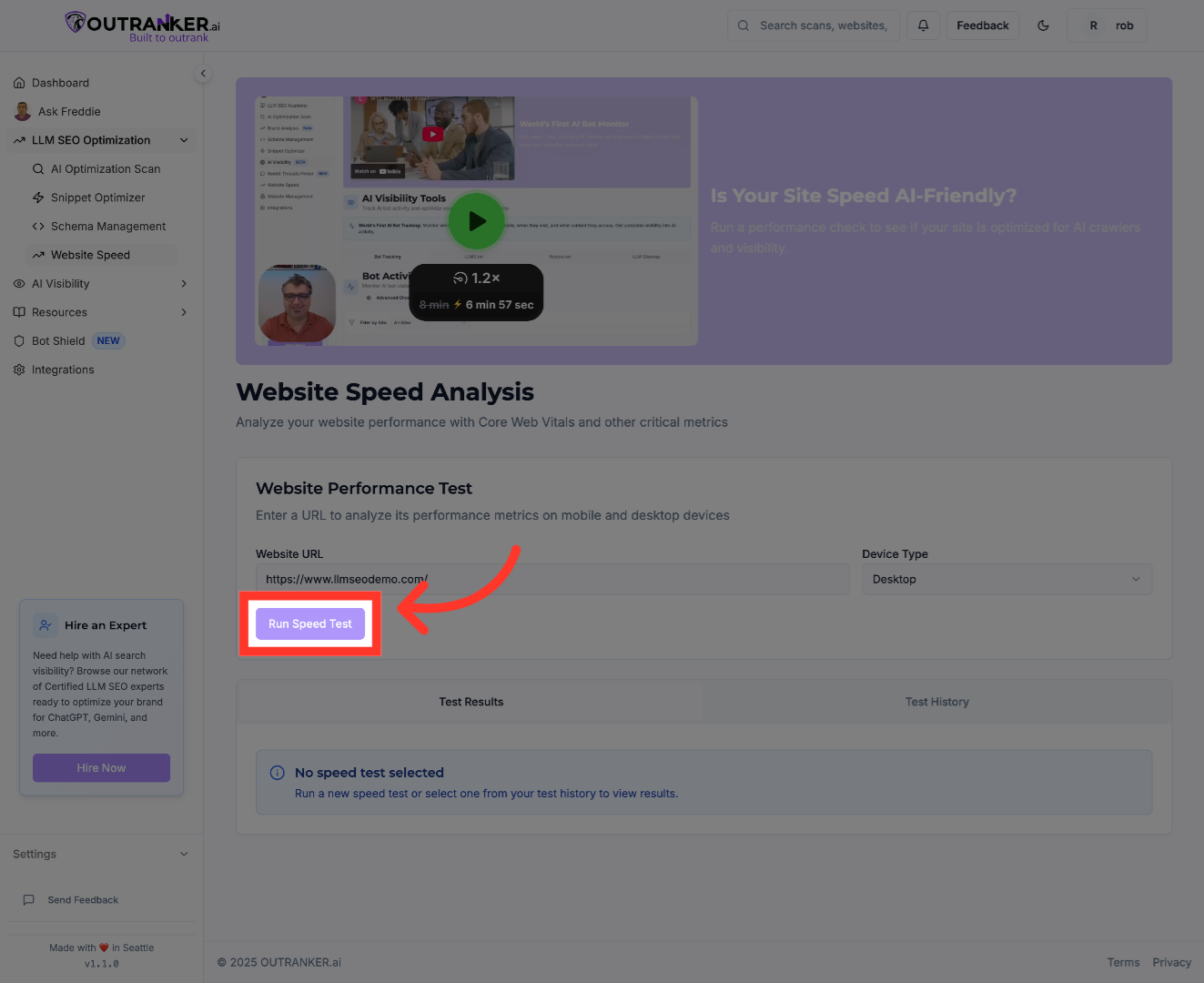 Click 'Run Speed Test'