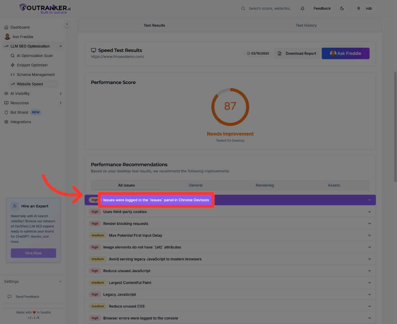 Click 'Issues were logged in the `Issues` panel in Chrome Devtools'
