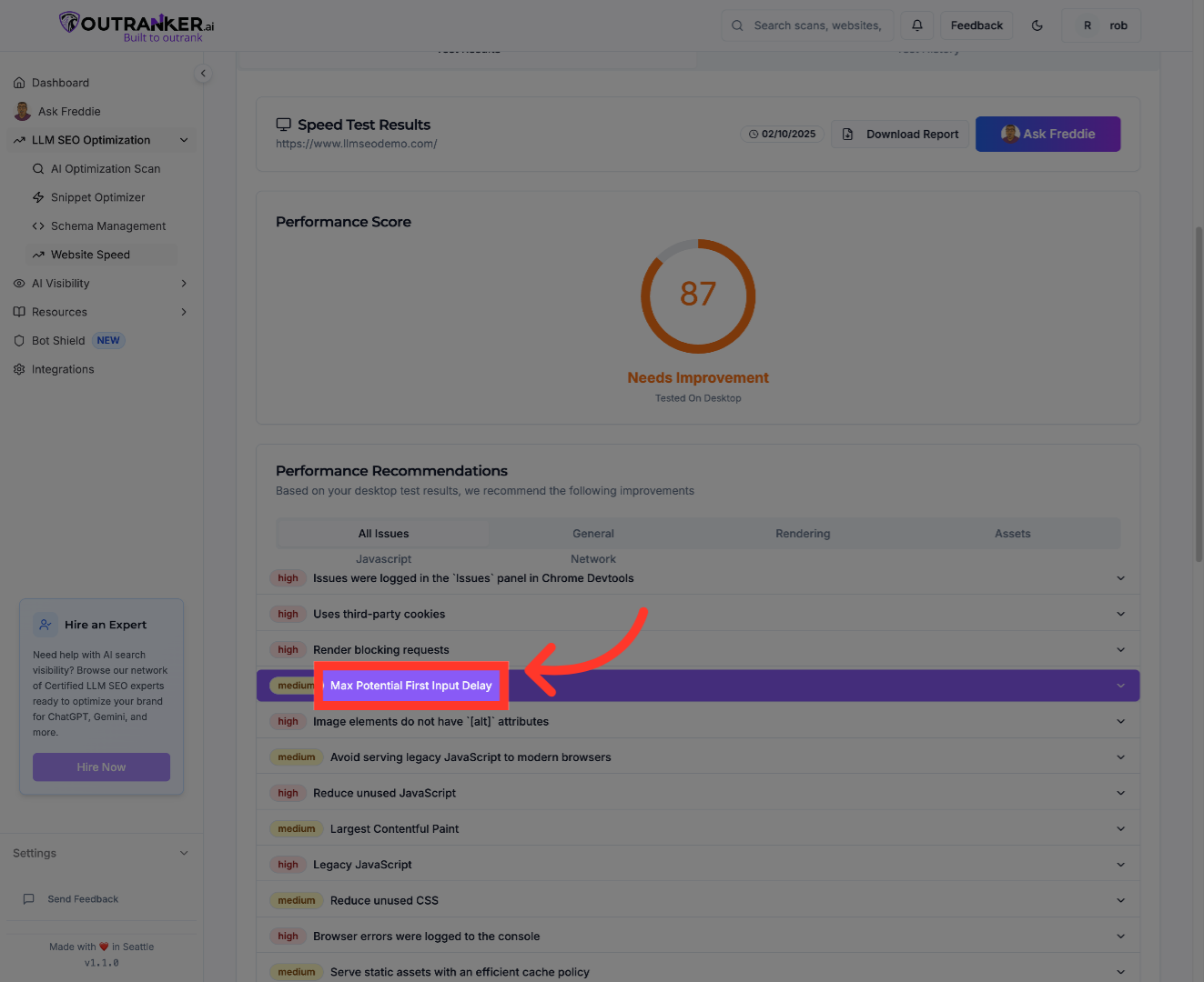 Click 'Max Potential First Input Delay'