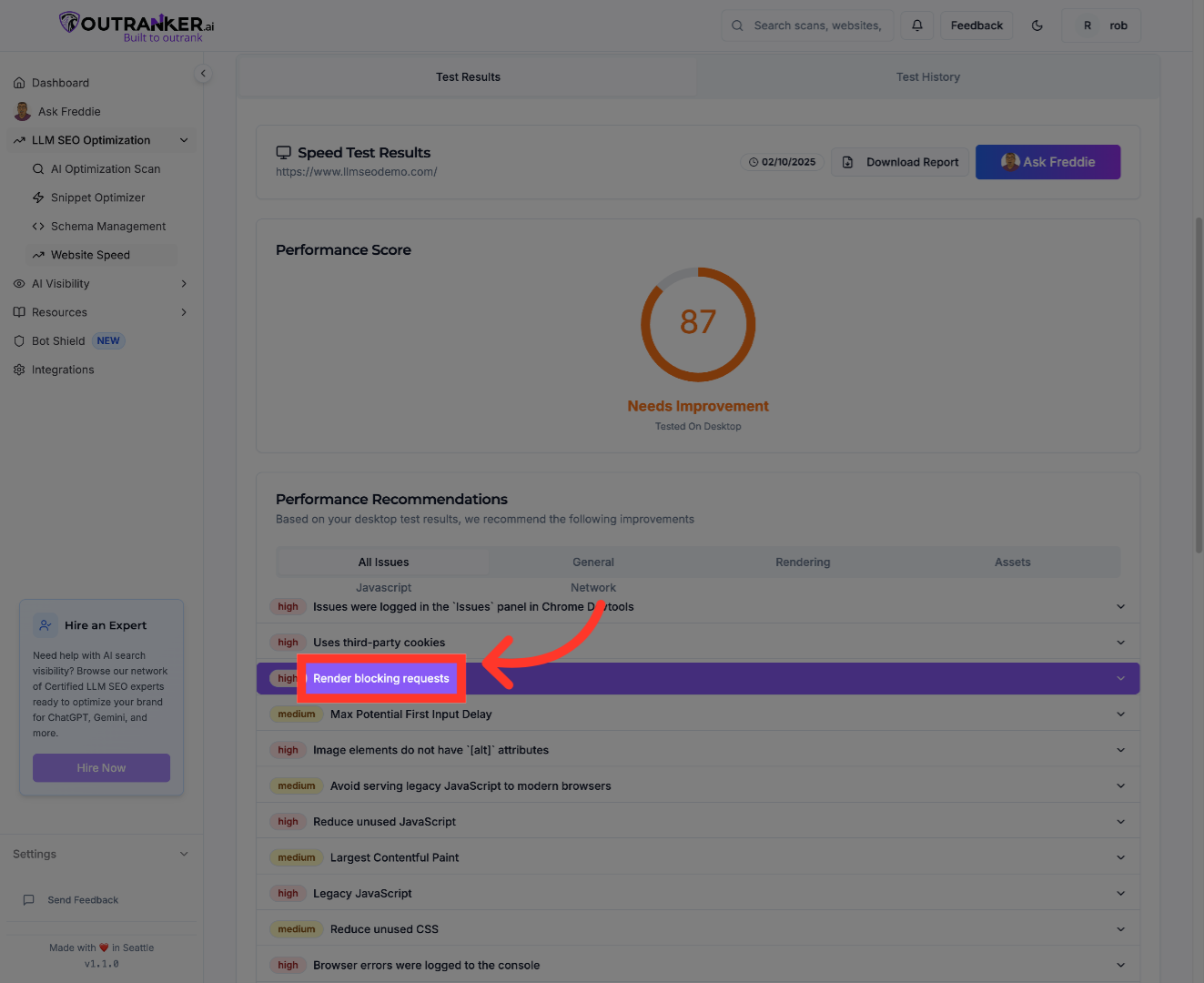 Click 'Render blocking requests'
