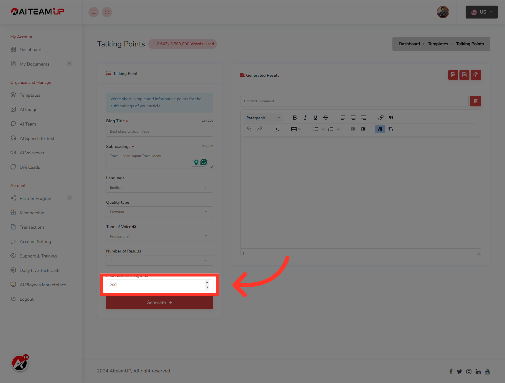 Input the result length as you like.