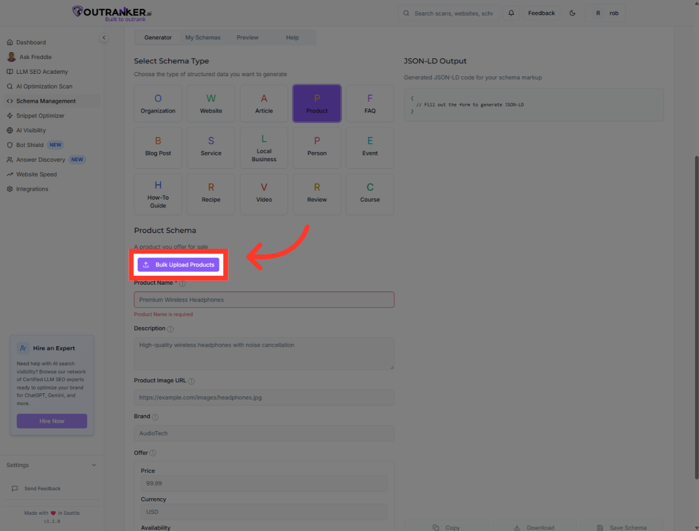 Click 'Bulk Upload Products'