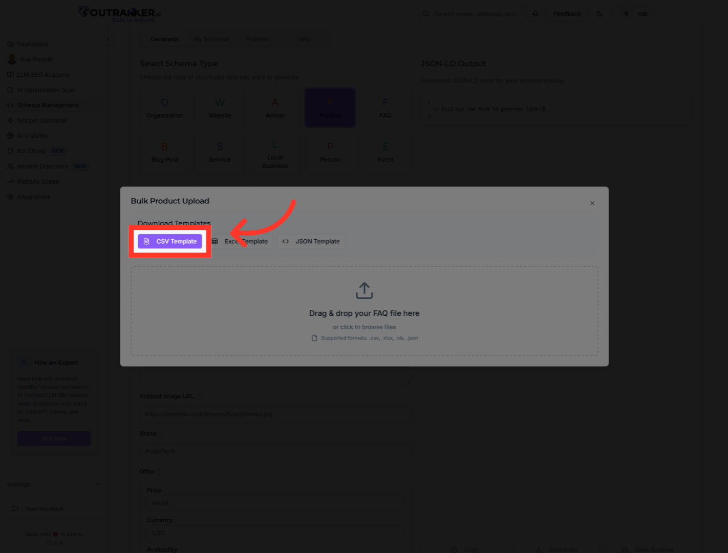 Click 'CSV Template'